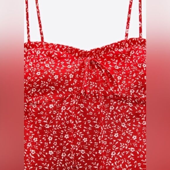 NWT ZARA Floral Print Corset Red Floral Adjustable Summer Top Size Medium - Picture 3 of 10